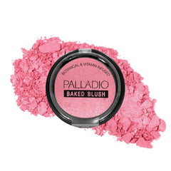 Palladio baked blush compact front view showing rich pigment and shimmer