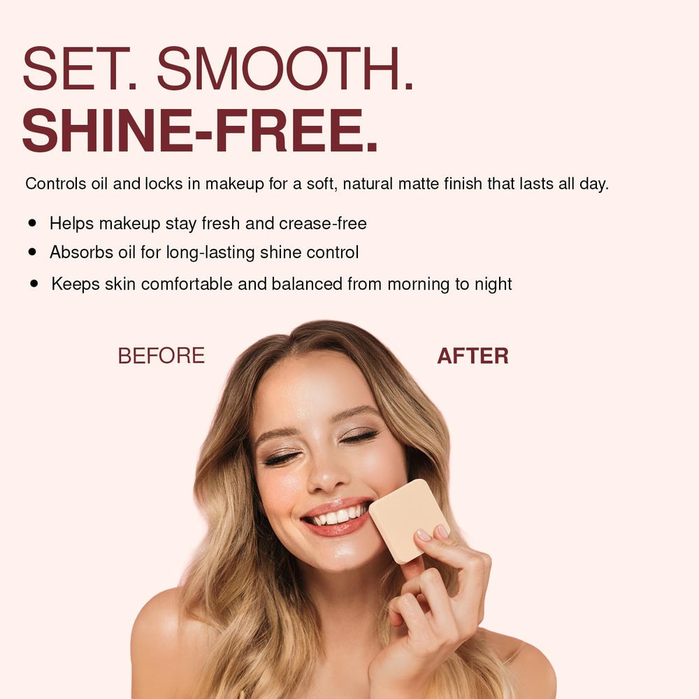 Palladio forehead before and after showing reduced shine and blurred pores benefit