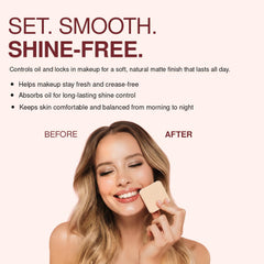 Palladio forehead before and after showing reduced shine and blurred pores benefit
