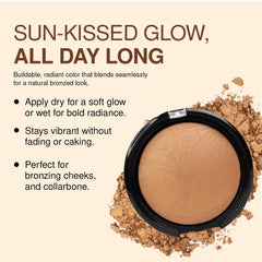Palladio bronzer applied with brush on arm swatch demonstrating blendable natural color