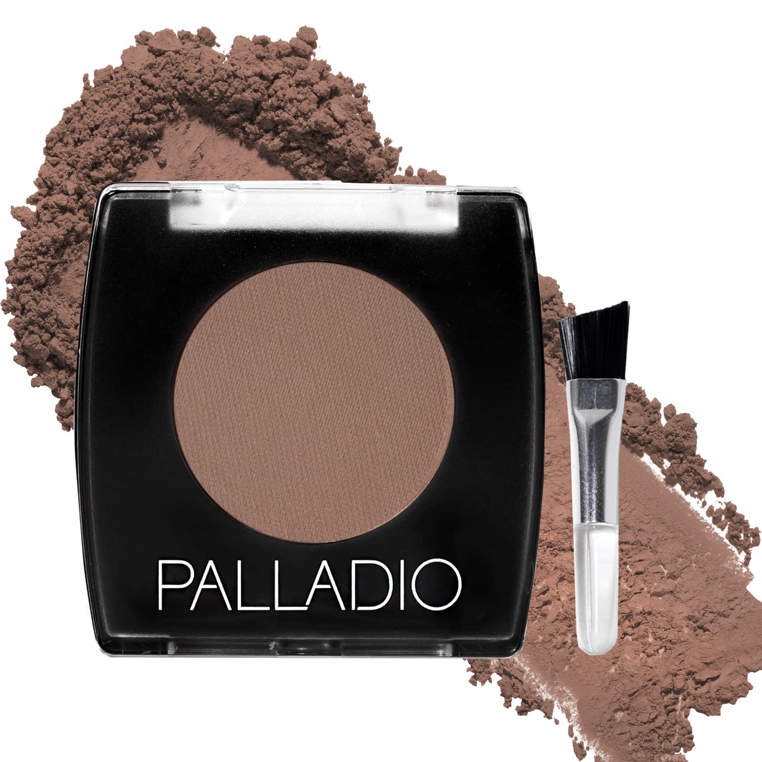 Palladio compact front view showing soft brown shade and travel-ready benefit