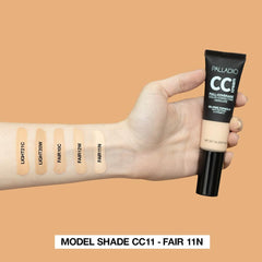 Palladio CC Cream being applied with a brush to demonstrate even, streak-free coverage