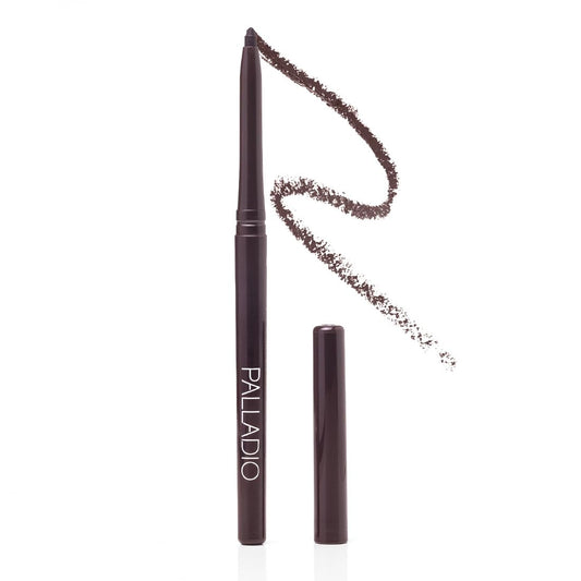 Palladio eggplant eyeliner pen front view shows slim travel-friendly design