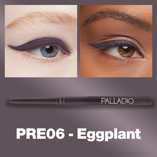 Palladio eggplant eyeliner tip close-up shows creamy glide and precision
