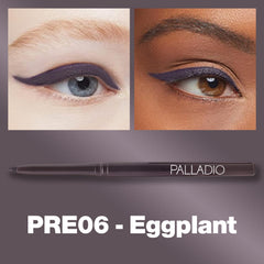 Palladio eggplant eyeliner tip close-up shows creamy glide and precision