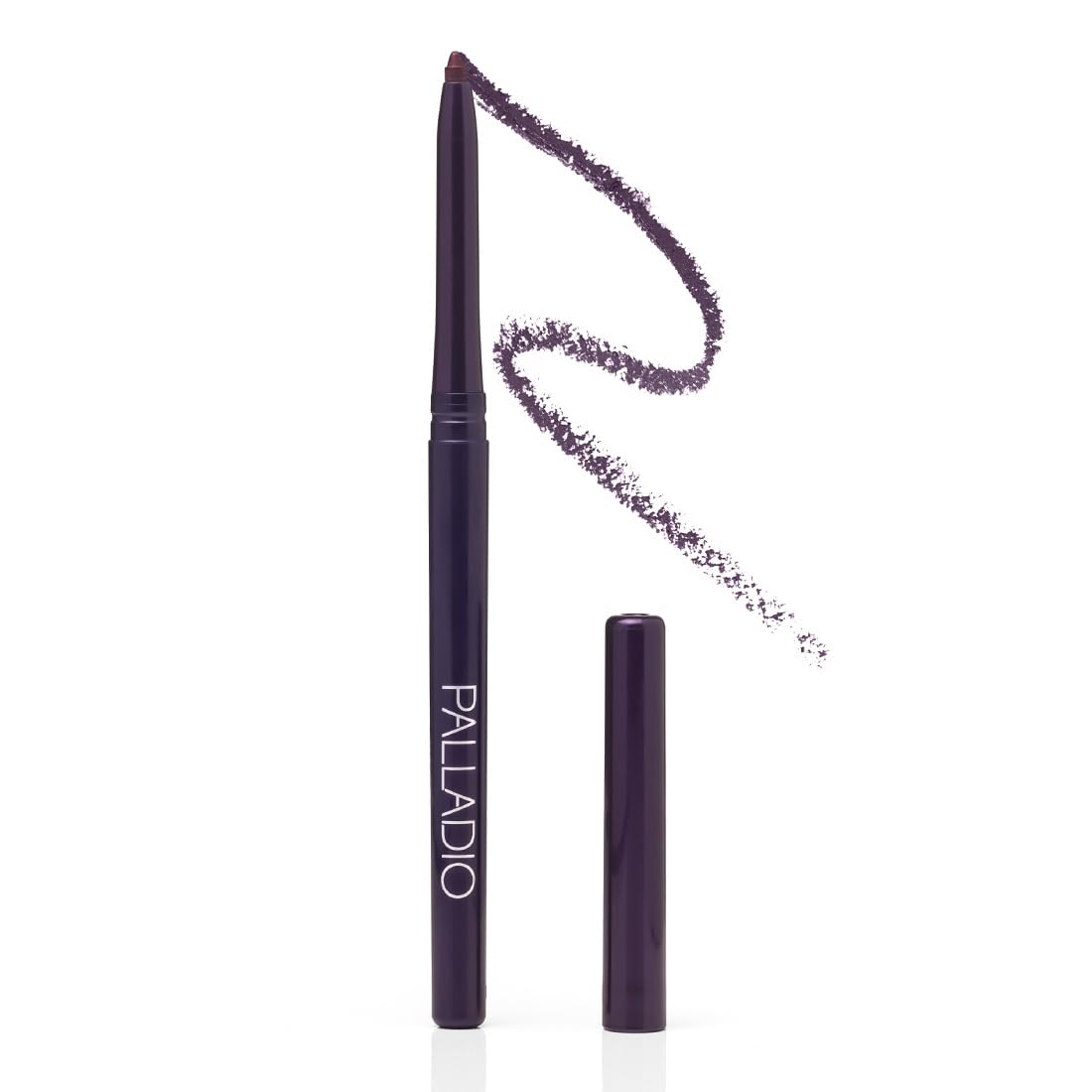 Palladio front packaging showing Exotic Plum pencil and branding benefit long-wear