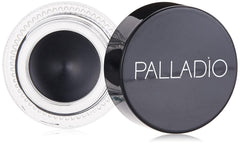 Palladio gel eyeliner front view showing compact pot and bold black color benefit long-wear