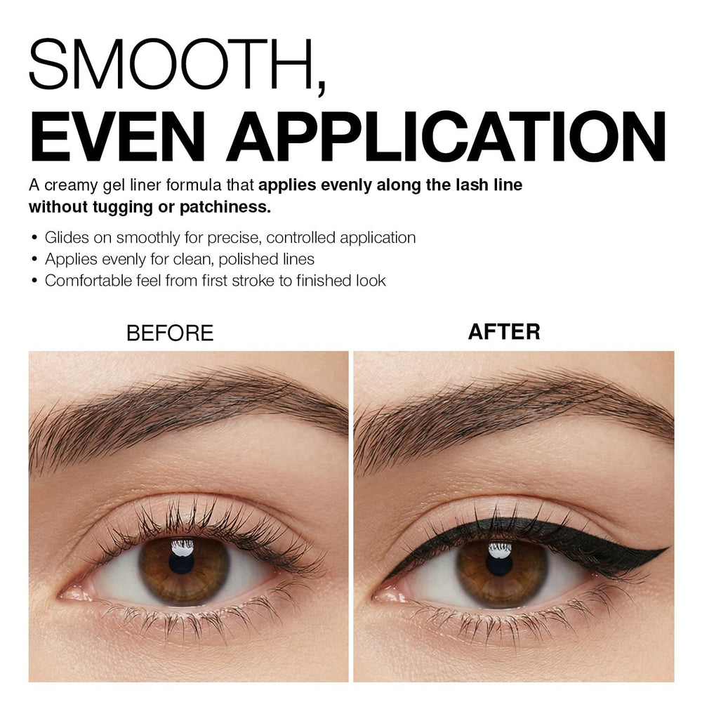 Palladio gel eyeliner packaging label close-up emphasizing paraben-free, cruelty-free benefit