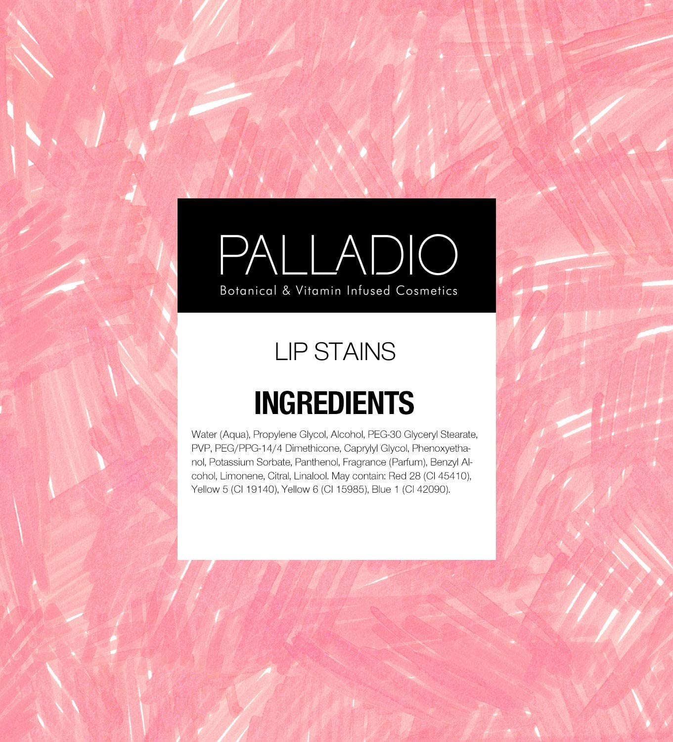 Palladio ingredients zoom on label showing Panthenol focus for lip conditioning