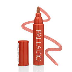 Palladio lip stain front view showing tube and rosy matte shade for confident color