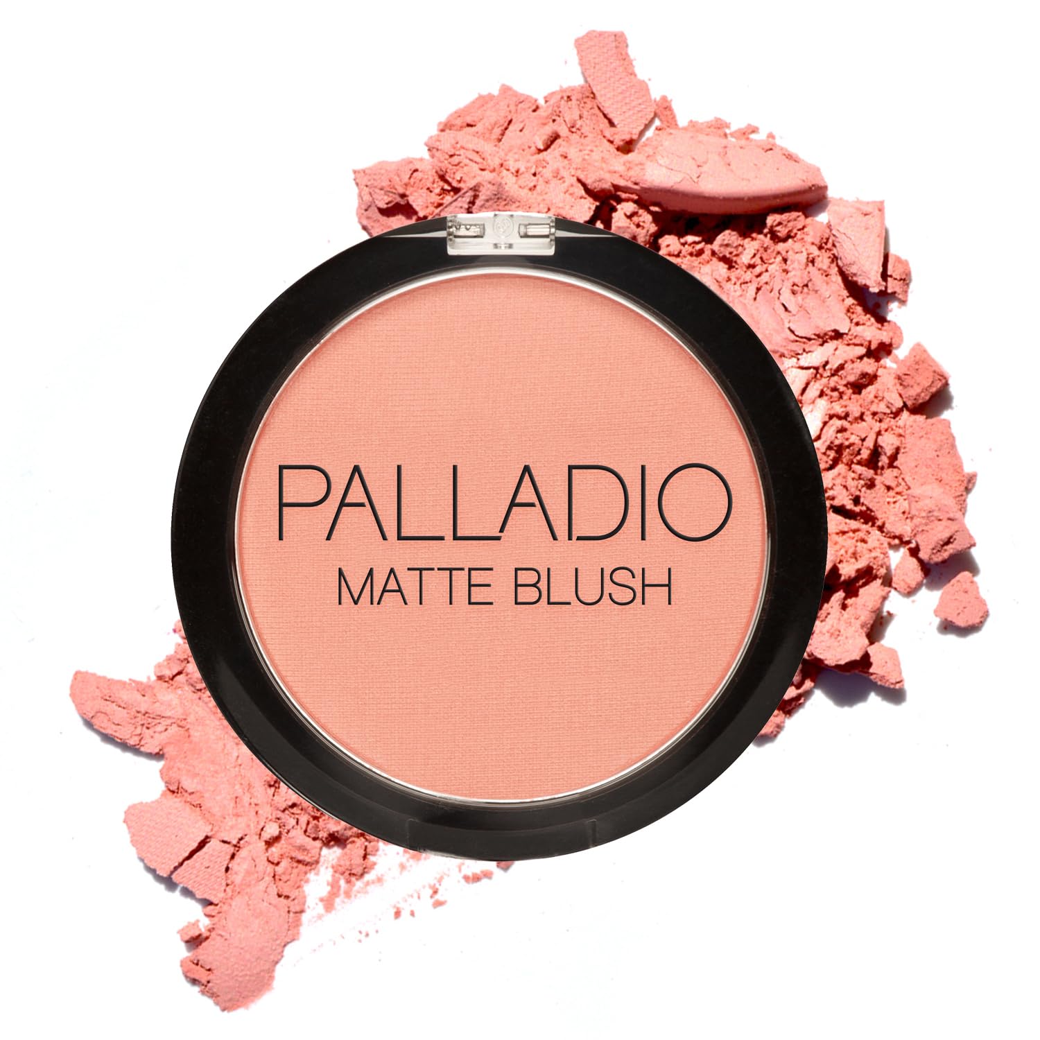 Palladio compact front view showing Peach Ice blush and logo benefit portability