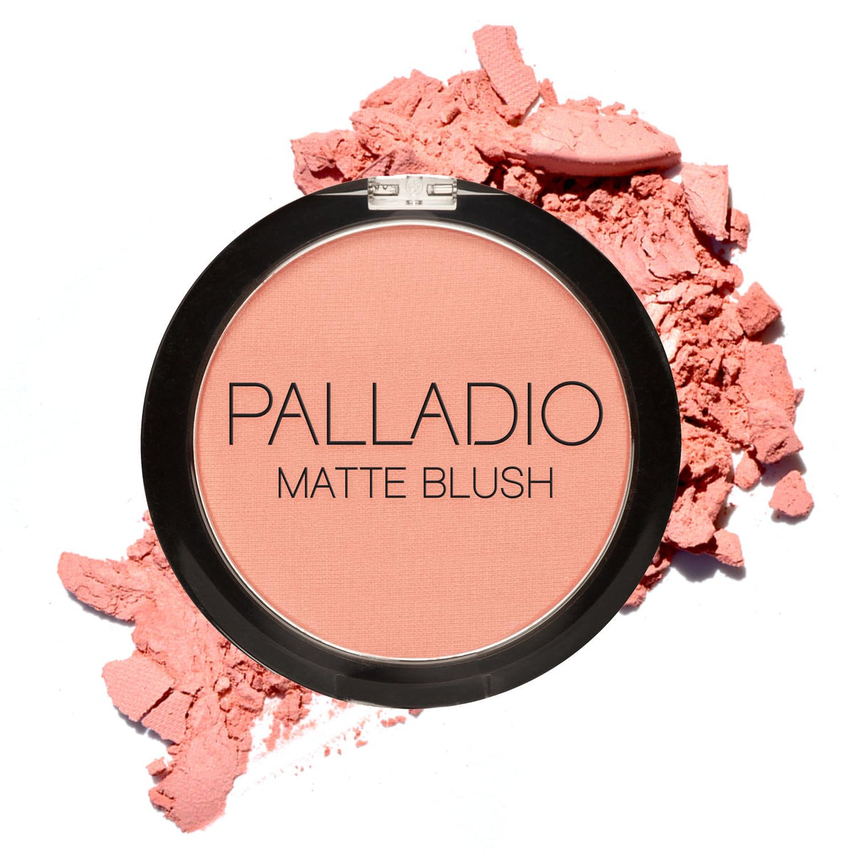 Palladio compact front view showing Peach Ice blush and logo benefit portability
