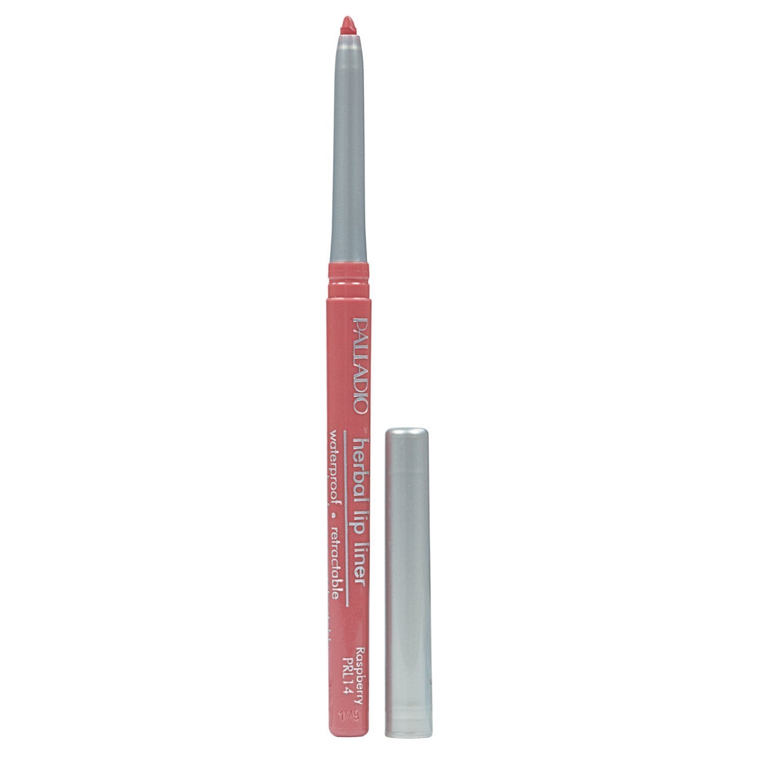 Palladio retractable lip liner front view in Raspberry shows slim twist design and vibrant color