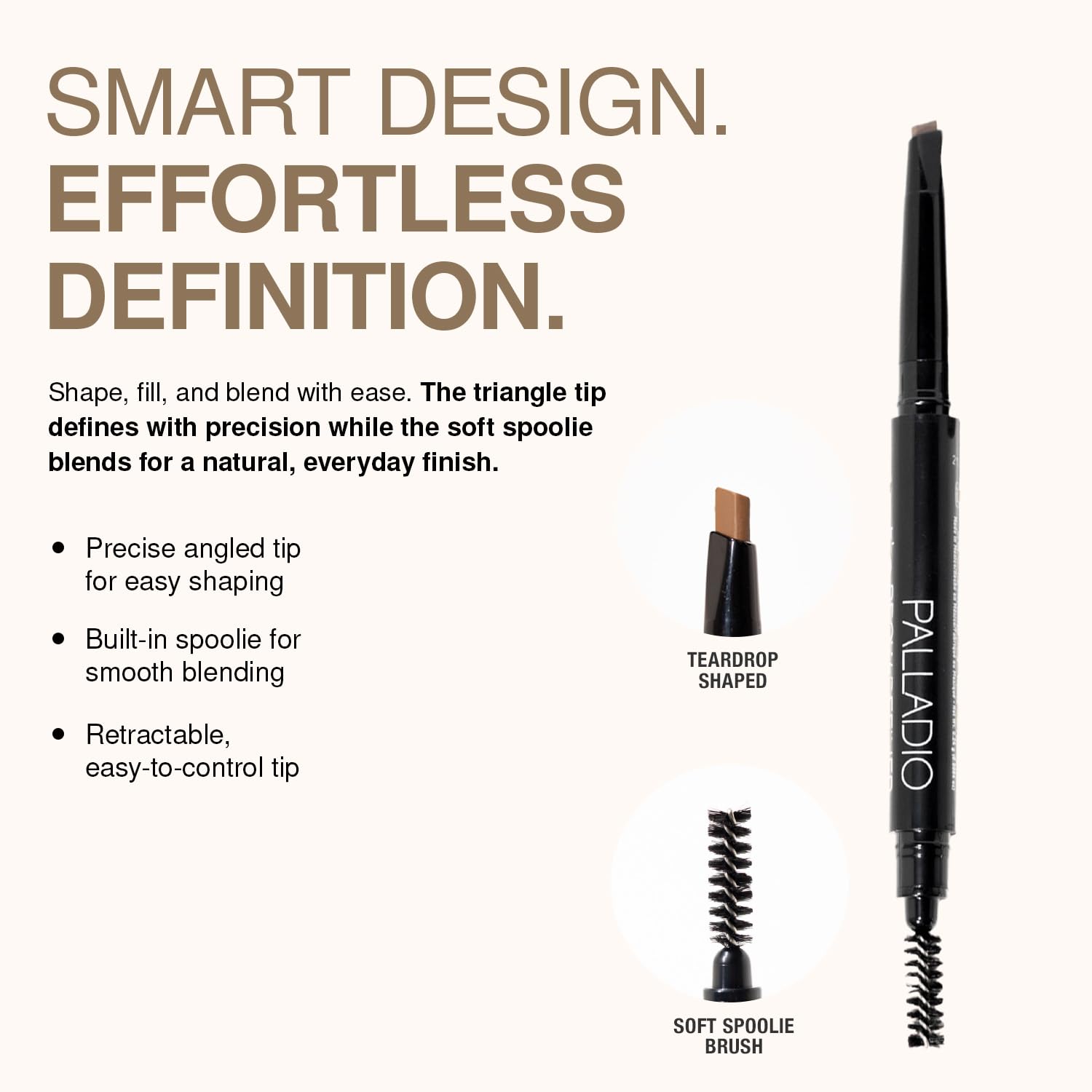 Palladio spoolie brush detail blends pigment and grooms hairs for a natural finish