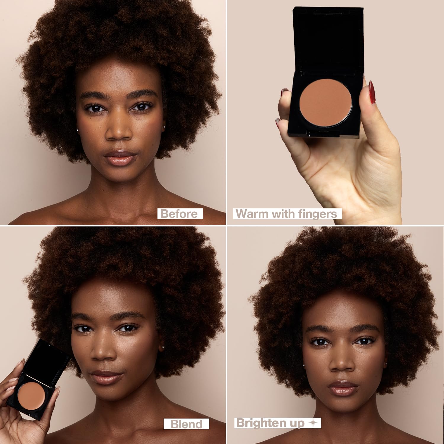 Open compact of Palladio Under Eye Brightener with applicator illustrating easy precise application