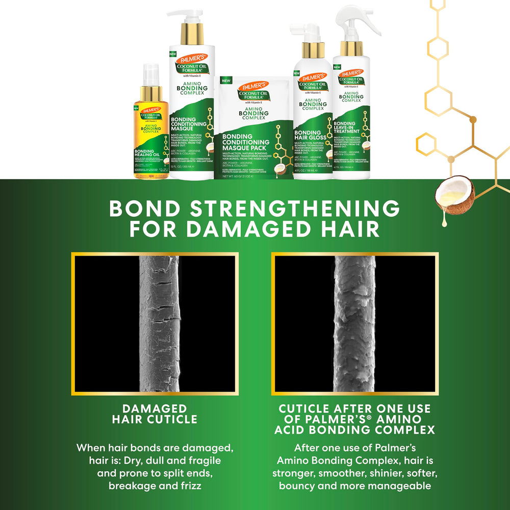 Palmer's bottle with styling tools illustrating heat protection up to 450°F
