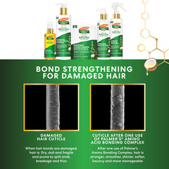 Palmer's bottle with styling tools illustrating heat protection up to 450°F