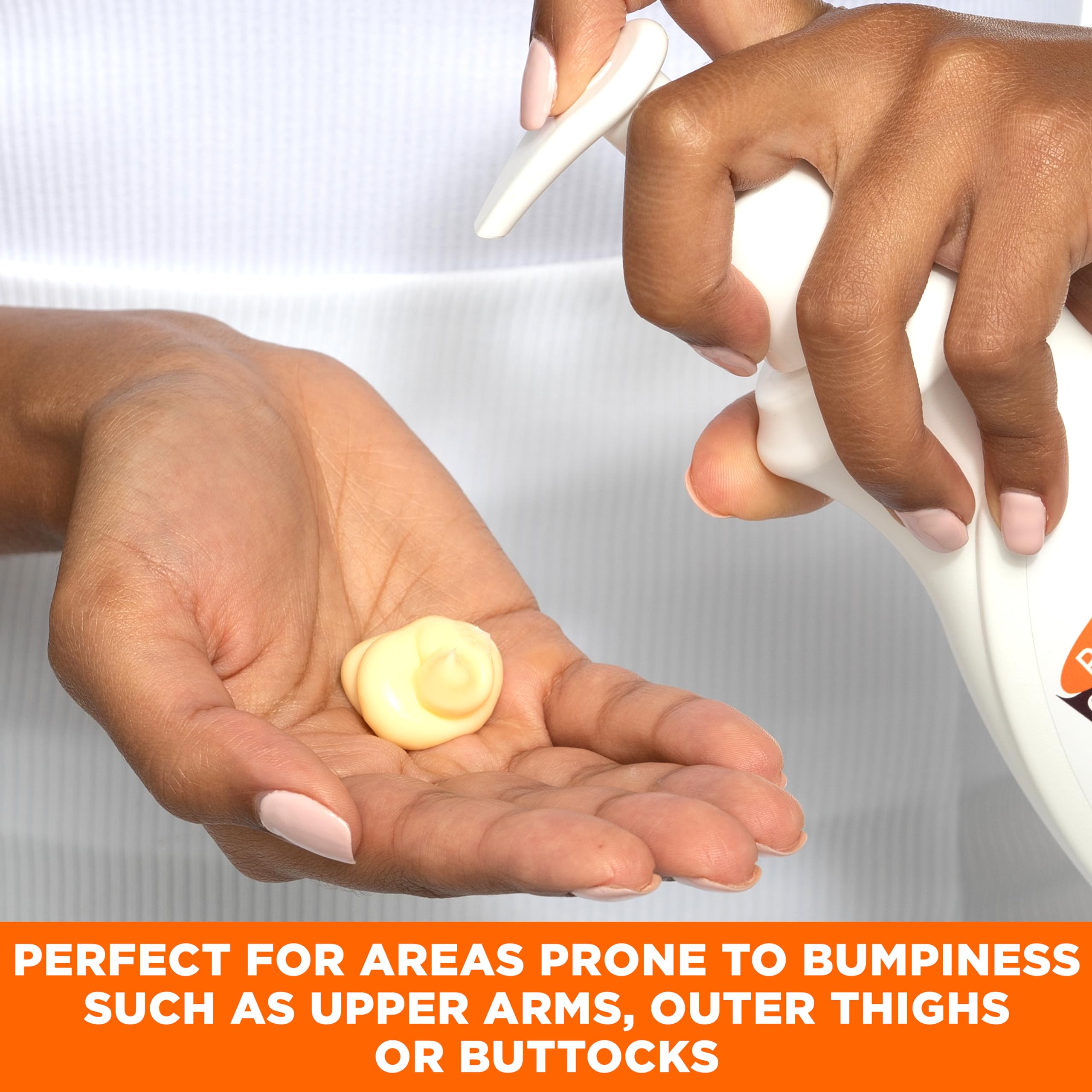 Palmer's applying lotion to upper arm for smoother, softer skin