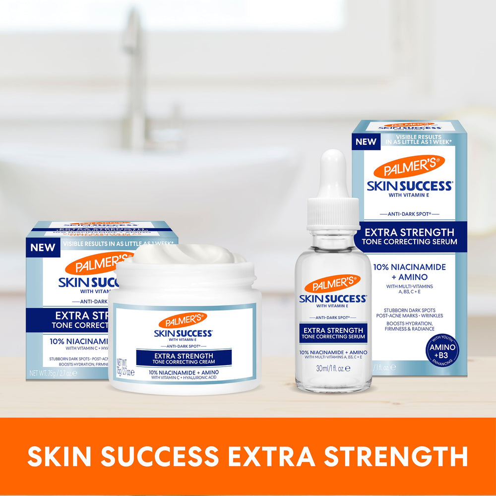 Palmer's on bathroom vanity suggesting daily routine and glow