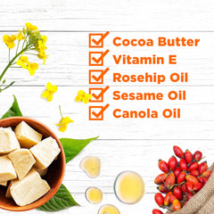 Close-up of cocoa butter and argan oil ingredients highlighting natural sources