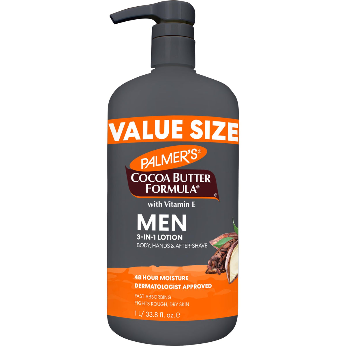 Palmer's bottle front pump showing size and easy dispensing benefit