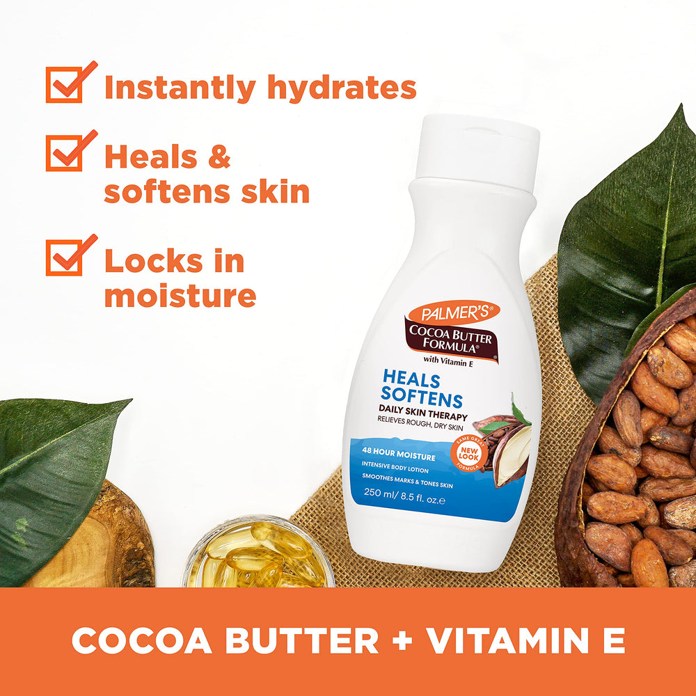 Palmer's coconut oil lotion pouring to demonstrate lightweight hydration benefit