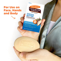 Palmer's soap lather in hands demonstrating gentle cleansing benefit