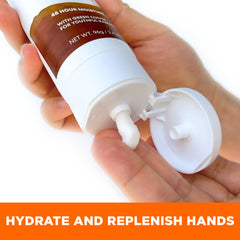 Person applying Palmer's hand cream showing softening and everyday use benefit