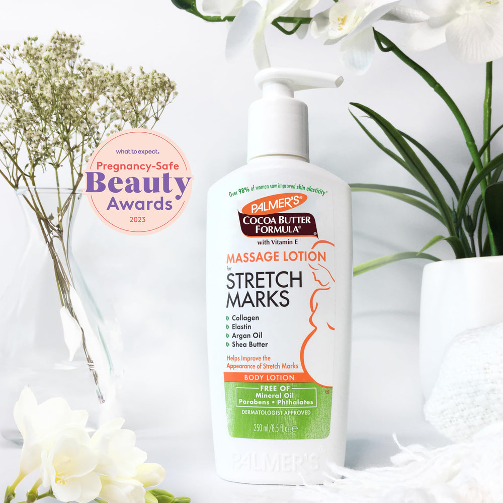 Palmer's ingredient label close-up highlighting cocoa butter and shea benefits