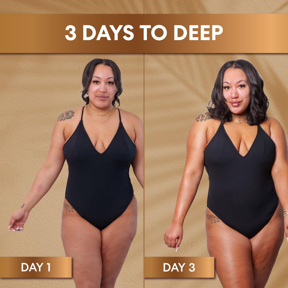 Palmer's side-by-side before and after gradual tan improvement example