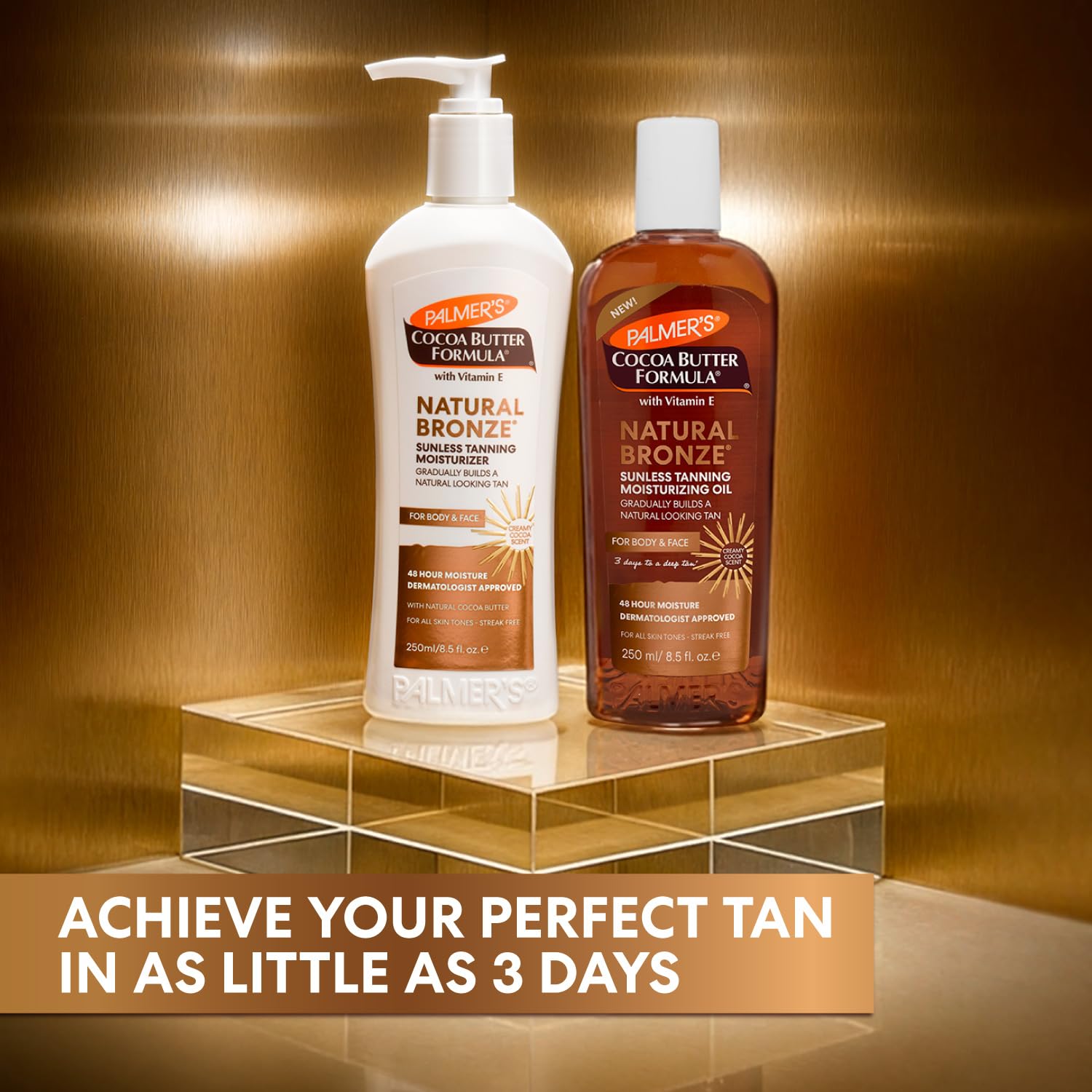 Palmer's before and after legs showing gradual natural bronze