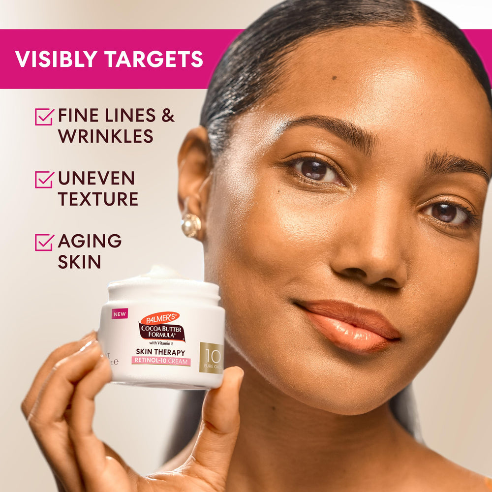 Palmer's open jar cream texture visible, highlights rich hydration and fast absorption
