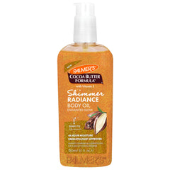 Palmer's front packaging showing shimmer oil and hydrating benefits