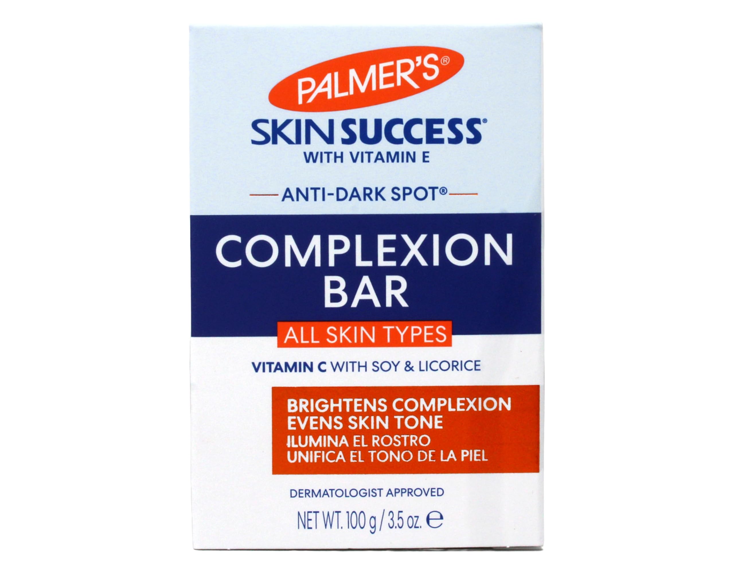 Palmer's skin success complexion bar front packaging showing product and benefit