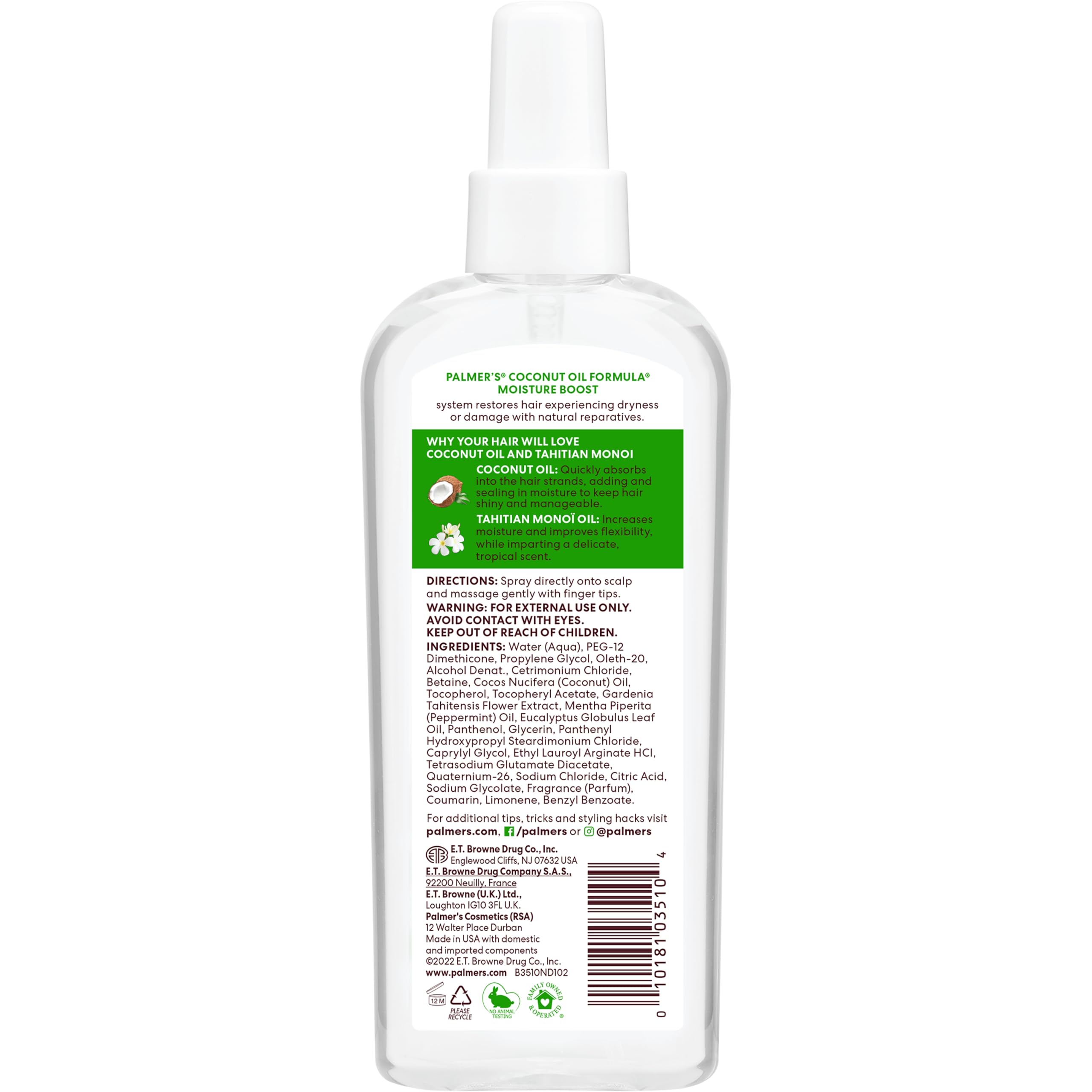 Palmer's ingredient label showing coconut and monoi details