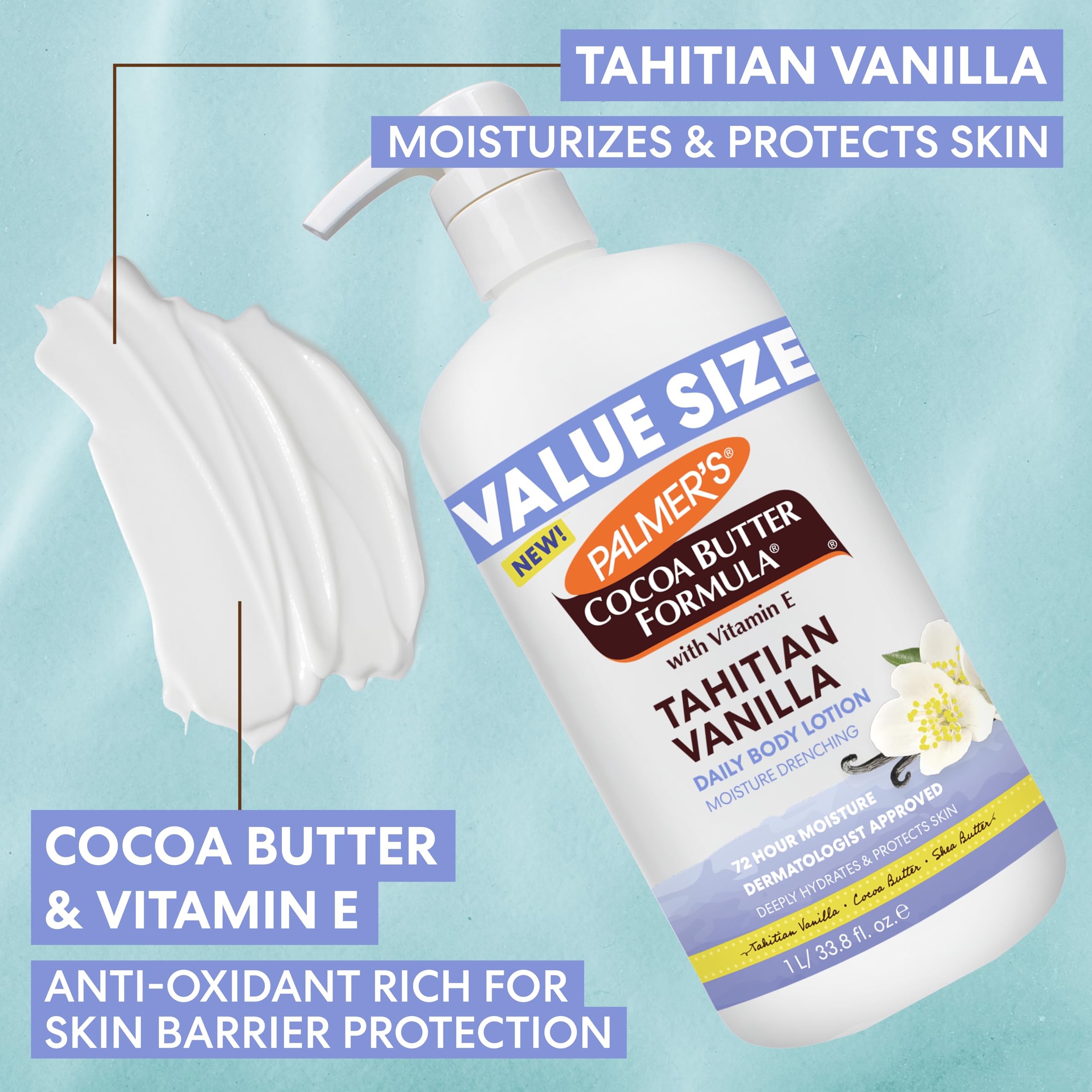 Palmer's bottle next to hand for scale and generous pump size benefit