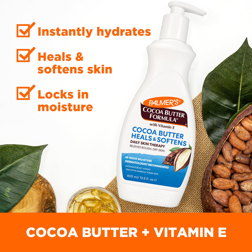 Palmer's lotion texture close-up highlighting creamy cocoa butter hydration benefit