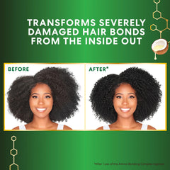 Palmer's coconut oil and amino acid ingredients with spray highlighting nourishment