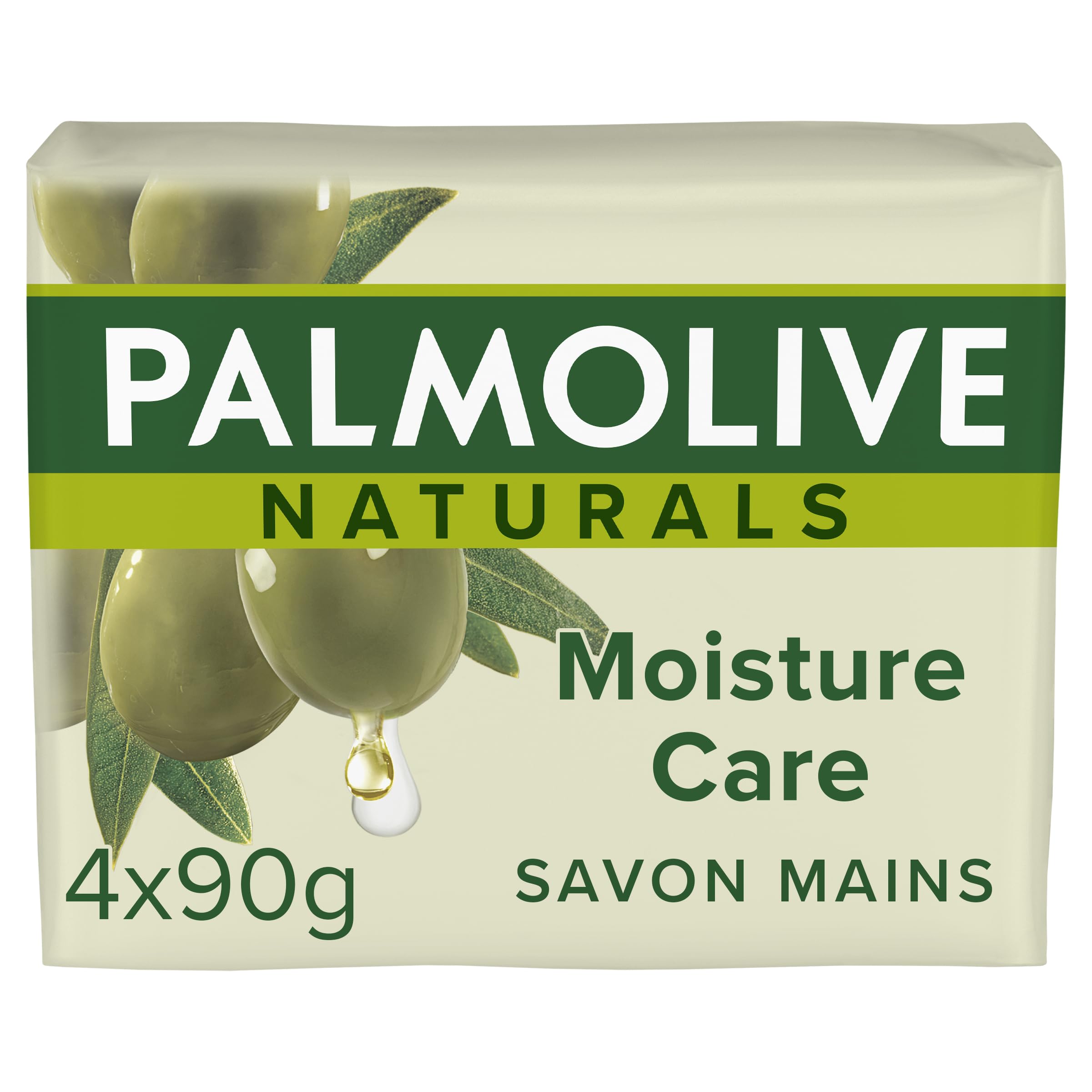 Palmolive Moisture Care Olive & Milk front pack showing bars and brand, highlights nourishment