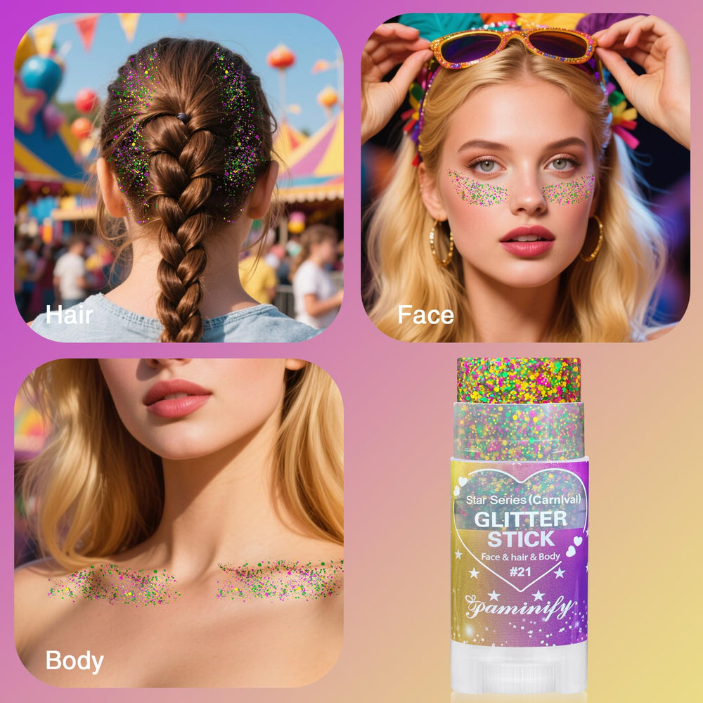 paminify glide-on application on cheek demonstrating rapid, even sparkle for photos