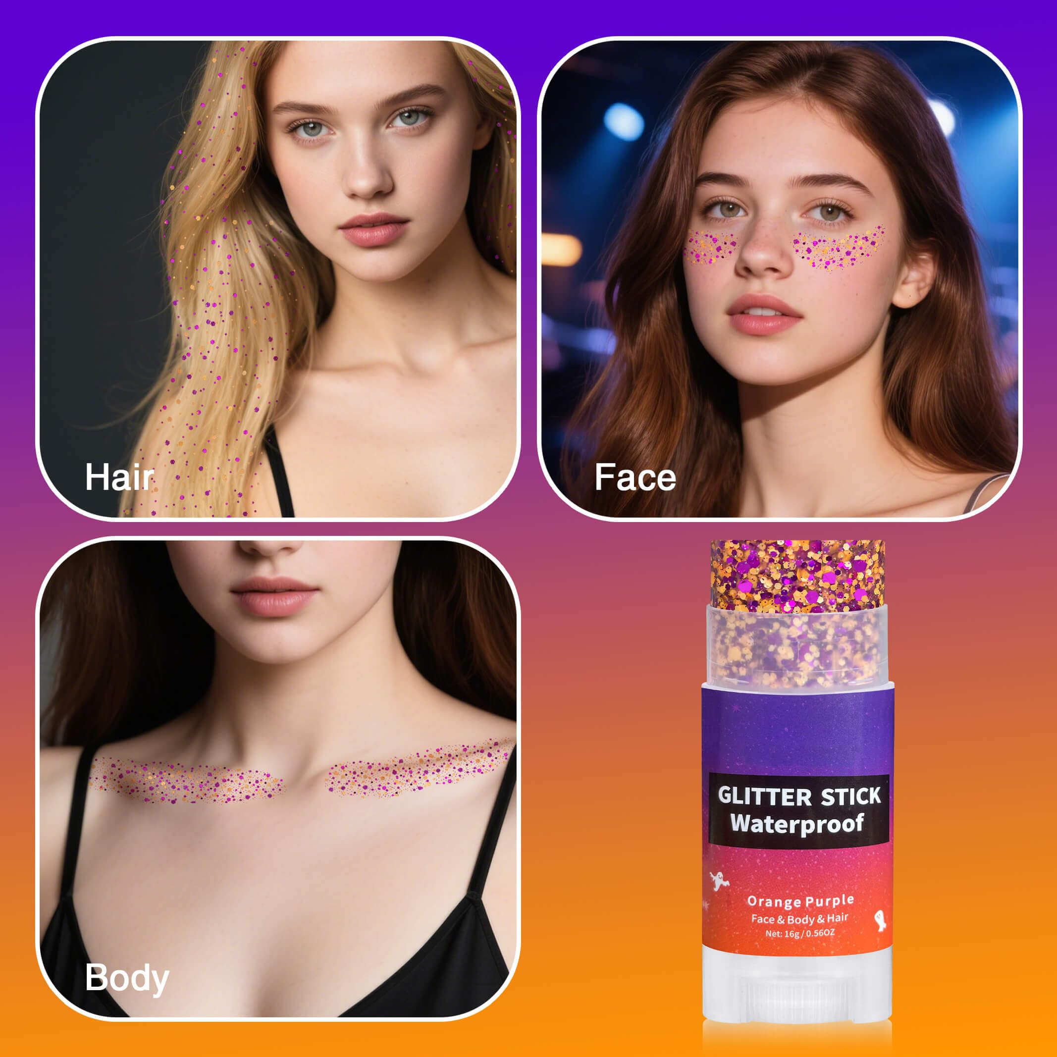 paminify glitter stick applied to hair highlighting instant color and shine