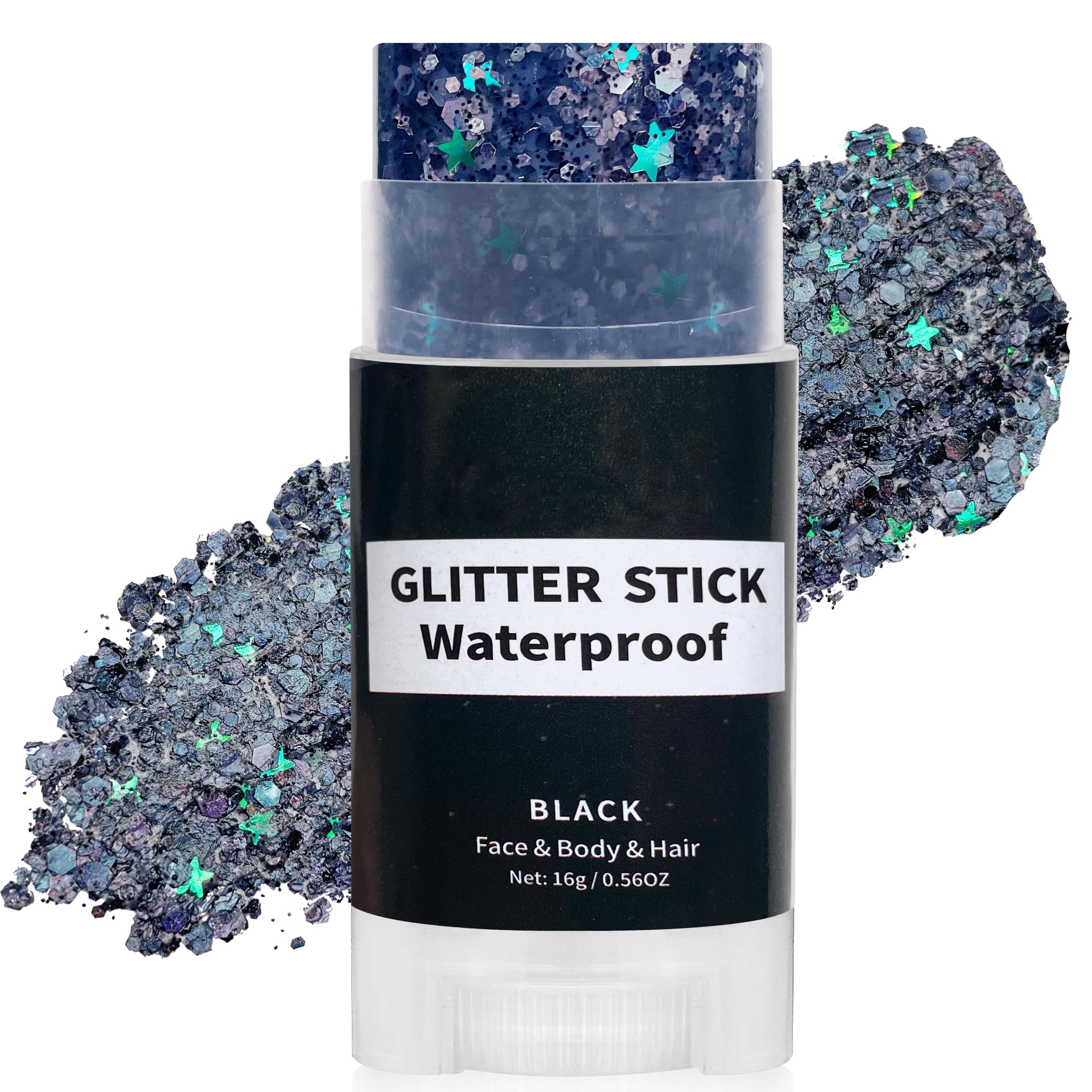 paminify front packaging showing black glitter stick and compact portability benefit