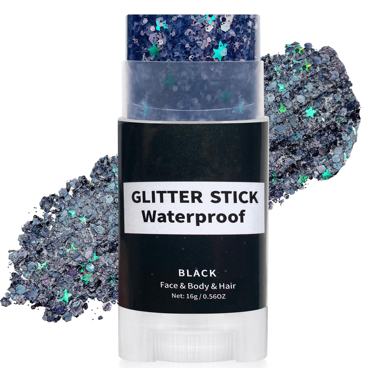 paminify front packaging showing black glitter stick and compact portability benefit