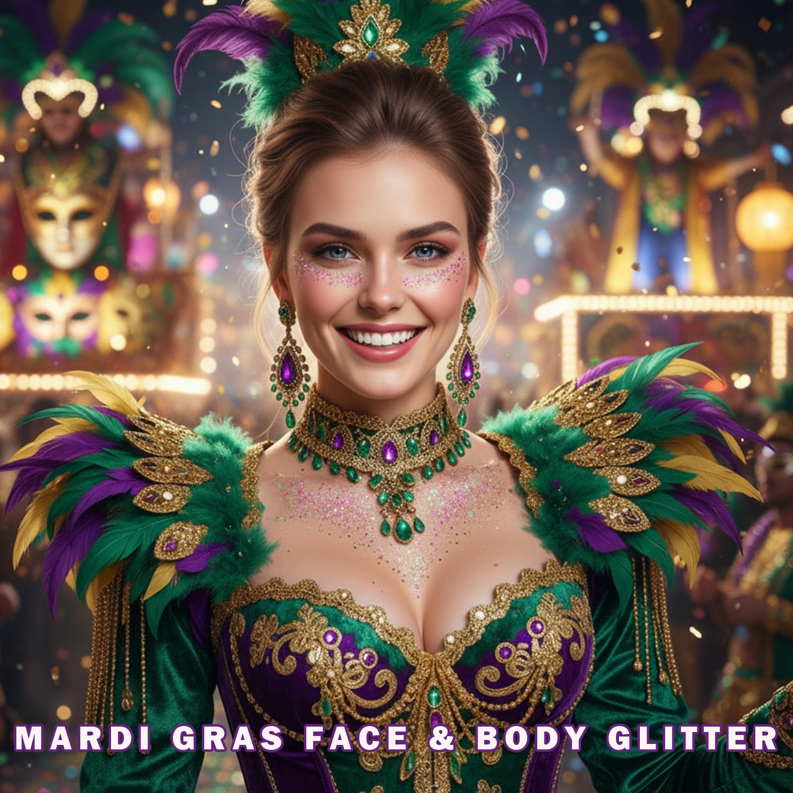 paminify model in rave outfit with long-lasting glitter for stage presence