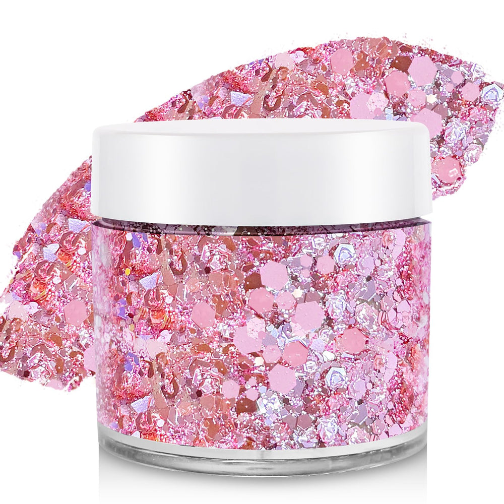 paminify front packaging showing pink glitter gel and benefit long-lasting shine