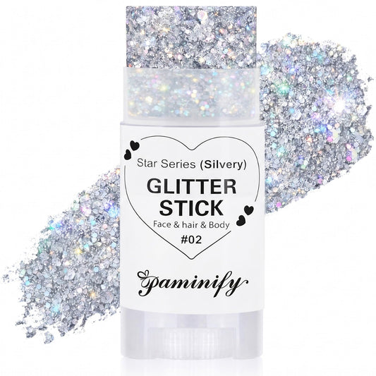 paminify front packaging showing silver glitter stick and compact design for travel