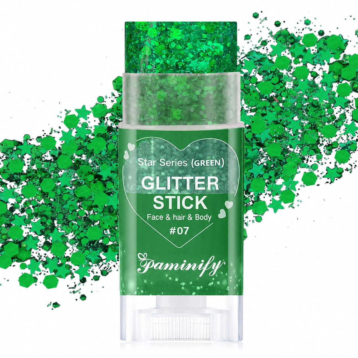 paminify front packaging showing vibrant green stick and branding benefit: clear product ID