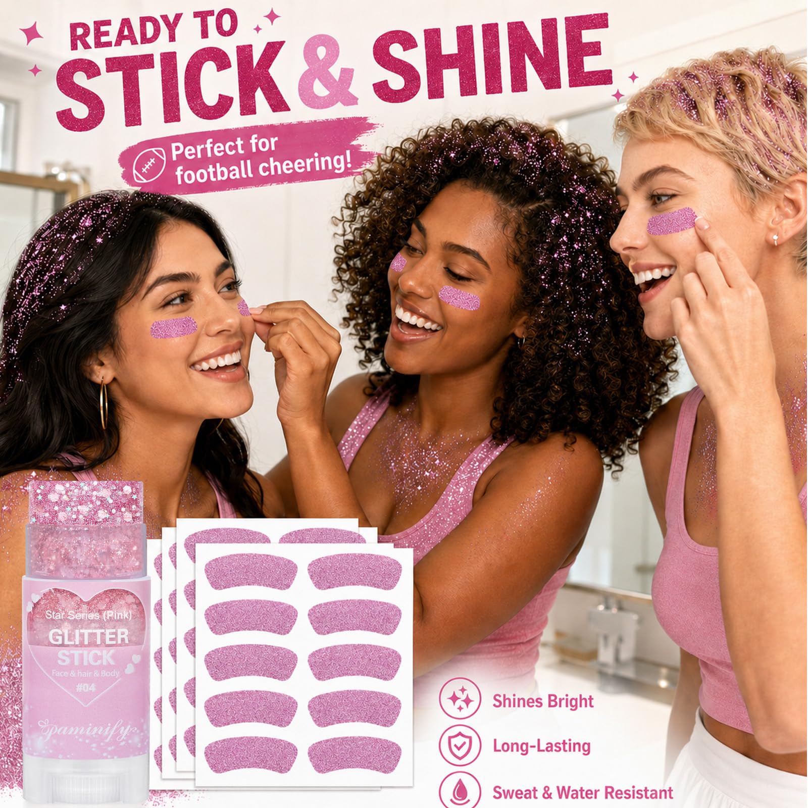 paminify glitter stick swiped through hair for instant sparkle