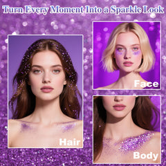 paminify applied to cheek showing vibrant purple shimmer, enhances stage makeup