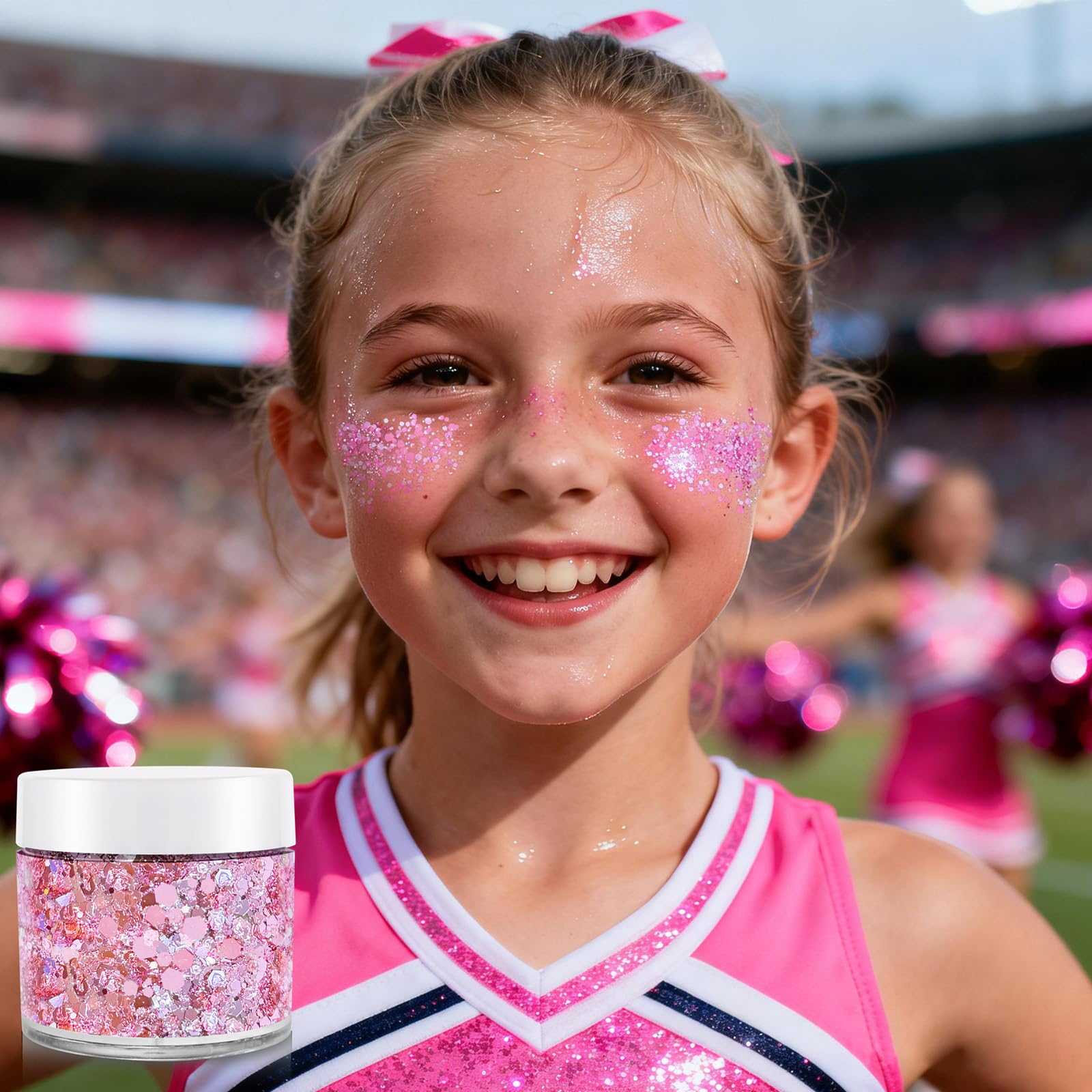 paminify glitter jar held in hand showing 36g size for multiple uses